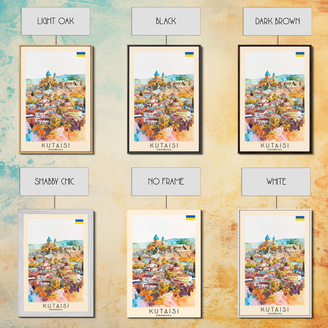 Kutaisi Georgia Travel Poster Framed Canvas Print, Scenic Landscape, Watercolor Art, Wall Decor, Home Decoration, Travel Print, Original Art