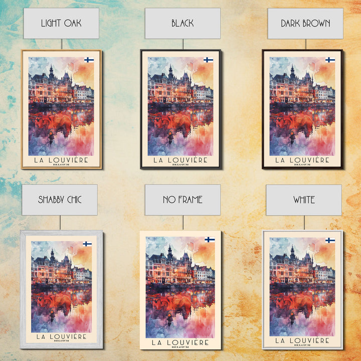 La Louviere Belgium Travel Poster Framed Canvas Print, Urban Landscape, Watercolor Art, Wall Decor, Home Decor, Travel Print, Original Art