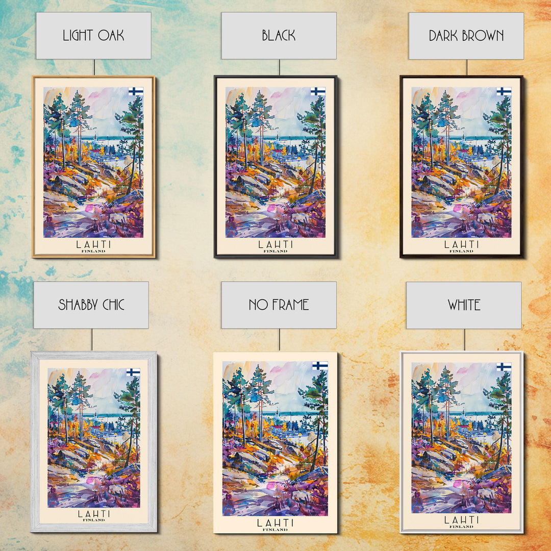 Lahti Finland Travel Poster Framed Canvas Print, Scenic Landscape, Watercolor Art, Wall Decor, Home Decoration, Travel Print, Original Painting