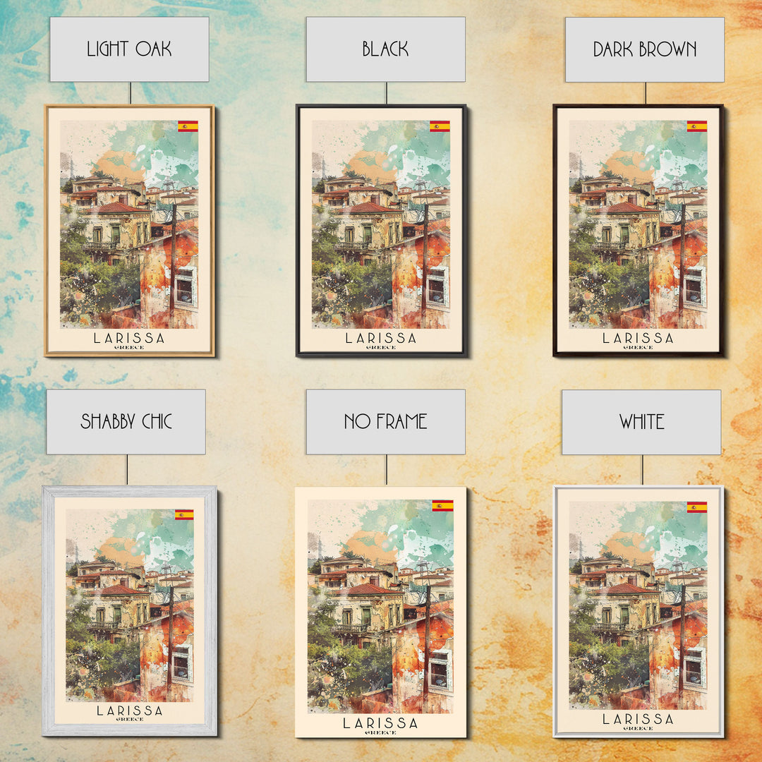 Larissa Greece Travel Poster Framed Canvas Print, Urban Landscape, Watercolor Art, Wall Decor, Home Decoration, Travel Print, Original Art