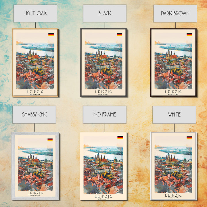 Leipzig Germany Travel Poster Framed Canvas Print, Urban Landscape, Watercolor Art, Wall Decoration, Home Decor, Travel Print, Artistic Gift