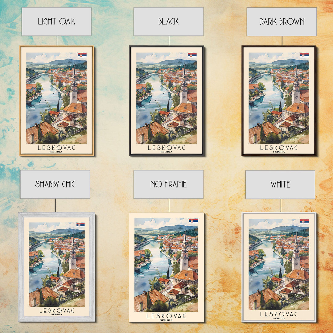 Leskovac Serbia Travel Poster Framed Canvas Print, Watercolor Cityscape, Wall Art, Home Decoration, Travel Print, Original Art, Artistic Gift