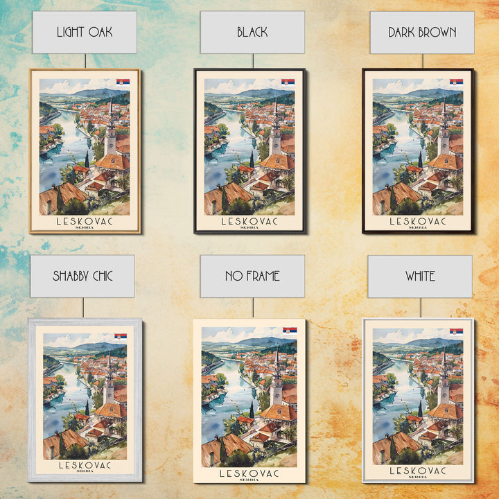 Leskovac Serbia Travel Poster Framed Canvas Print, Watercolor Cityscape, Wall Art, Home Decoration, Travel Print, Original Art, Artistic Gift