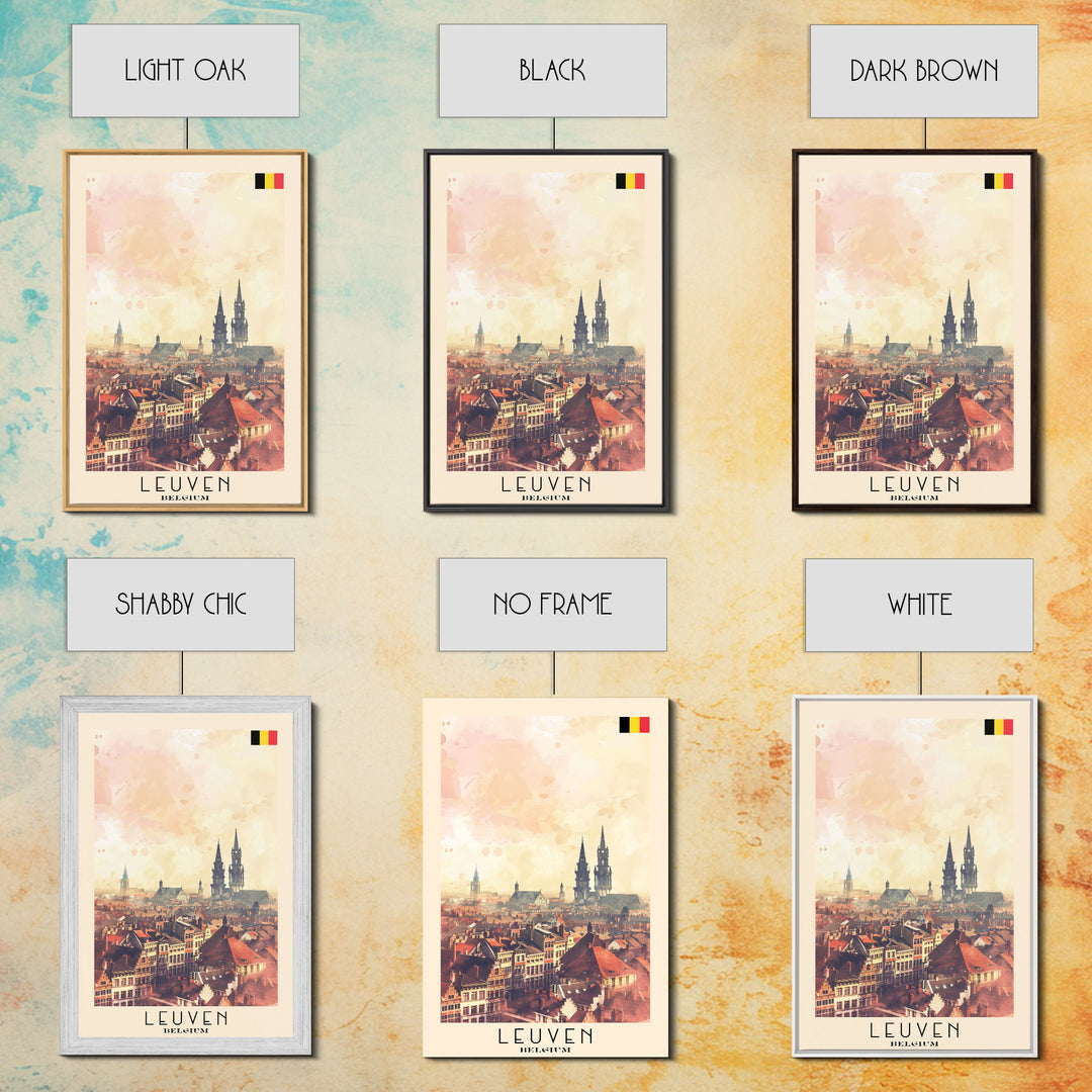 Leuven Belgium Travel Poster Framed Canvas Print, Historic Cityscape, Watercolor Art, Wall Decor, Home Decoration, Travel Print, Original Art