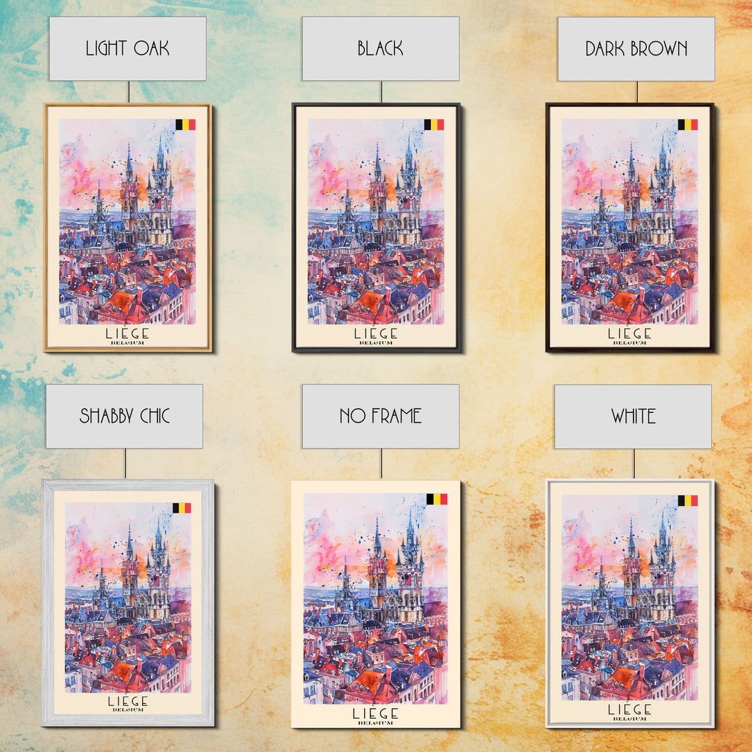 Liege Belgium Travel Poster Framed Canvas Print, Urban Landscape, Watercolor Art, Wall Decor, Home Decoration, Travel Print, Original Art