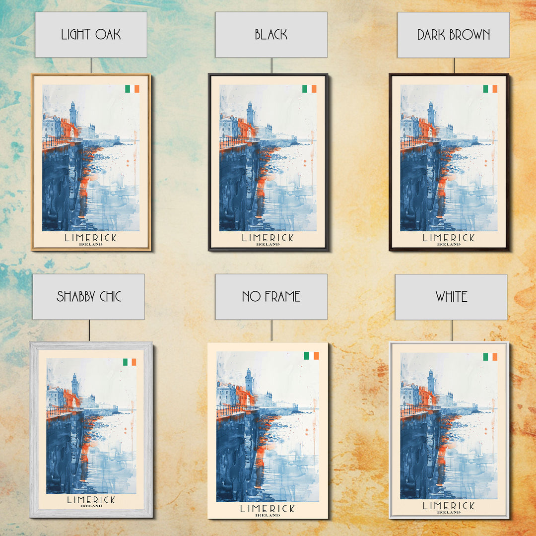 Limerick Ireland Travel Poster Framed Canvas Print, Scenic Landscape, Watercolor Art, Wall Decoration, Home Decor, Travel Print, Original Painting