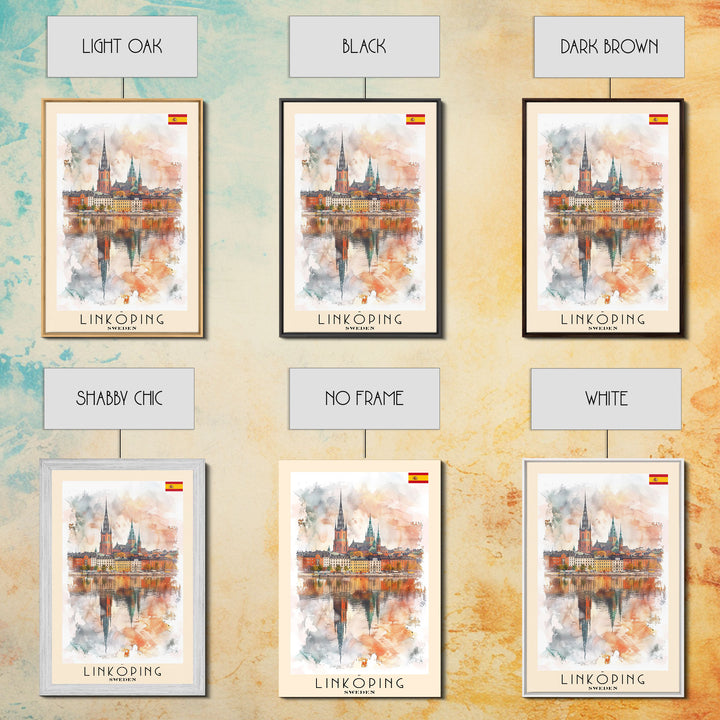 Linköping Sweden Travel Poster Framed Canvas Print, Urban Landscape, Watercolor Art, Wall Decor, Home Decoration, Travel Print, Original Art