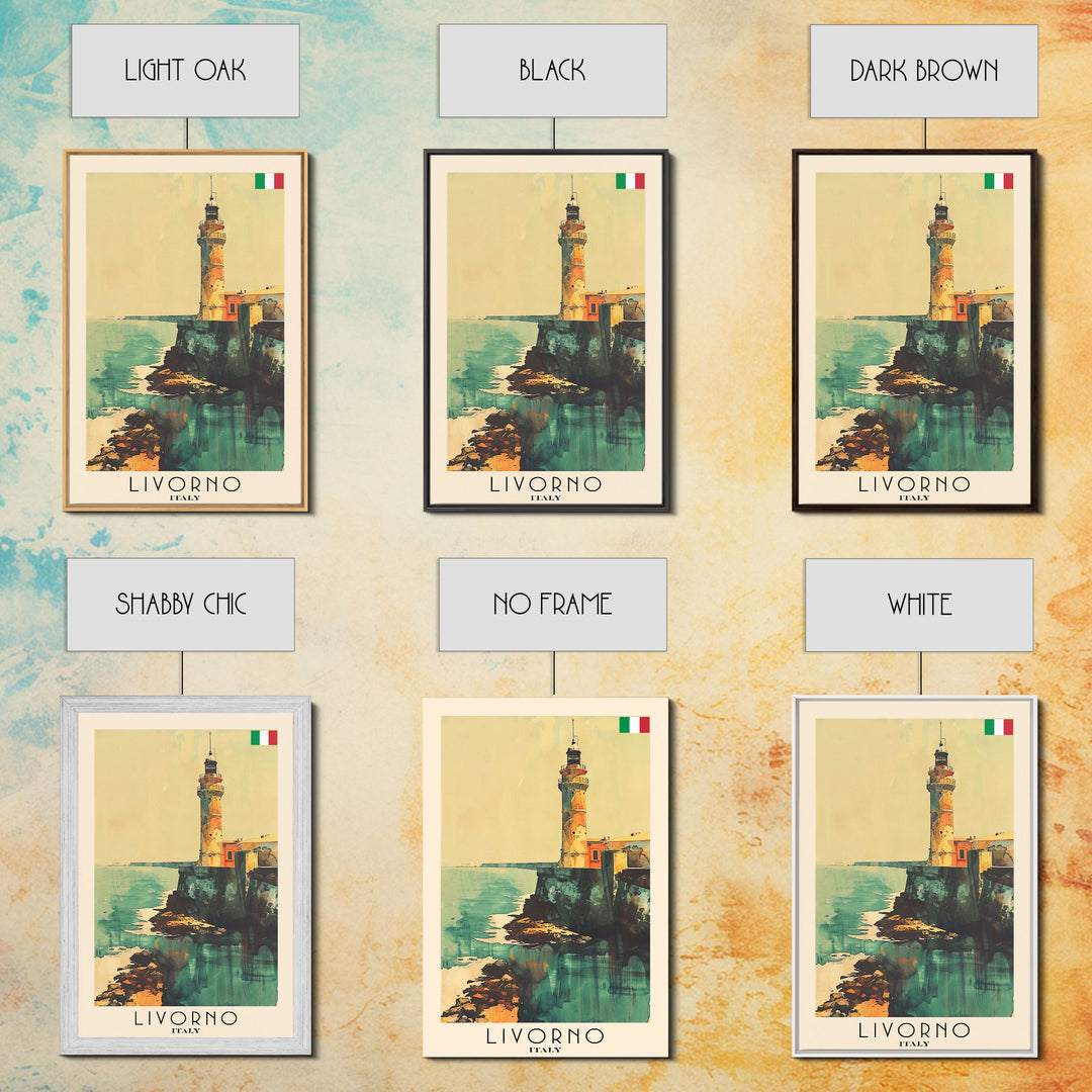 Livorno Italy Travel Poster Framed Canvas Print, Coastal Landscape, Watercolor Painting, Wall Art, Home Decor, Travel Print, Artistic Gift