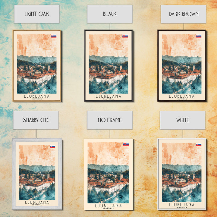 Ljubljana Slovenia Travel Poster Framed Canvas Print, Urban Landscape, Watercolor Art, Wall Decor, Home Decoration, Travel Print, Original Art