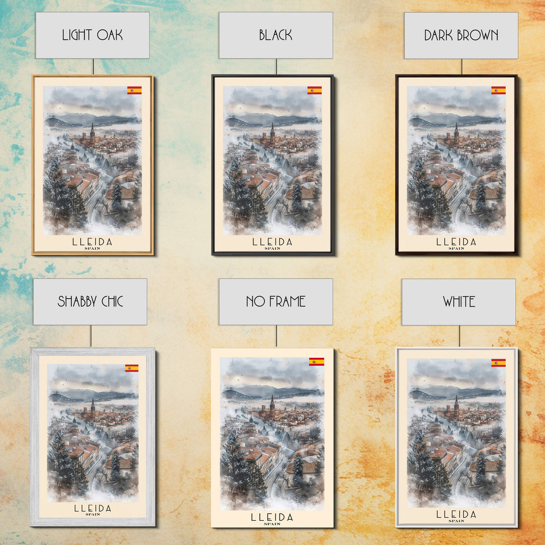 Lleida Spain Travel Poster Framed Canvas Print, Urban Landscape, Watercolor Art, Wall Decor, Home Decoration, Travel Print, Original Art