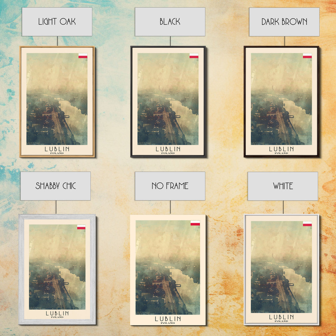 Lublin Poland Travel Poster Framed Canvas Print, Historic Cityscape, Watercolor Painting, Wall Art, Home Decor, Travel Print, Artistic Gift