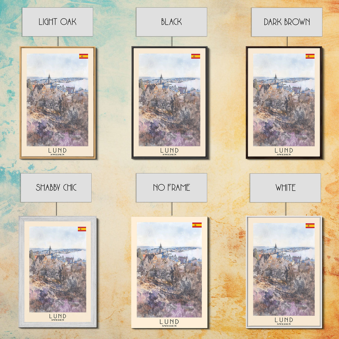 Lund Sweden Travel Poster Framed Canvas Print, Historic Cityscape, Watercolor Art, Wall Decor, Home Decoration, Travel Print, Original Art