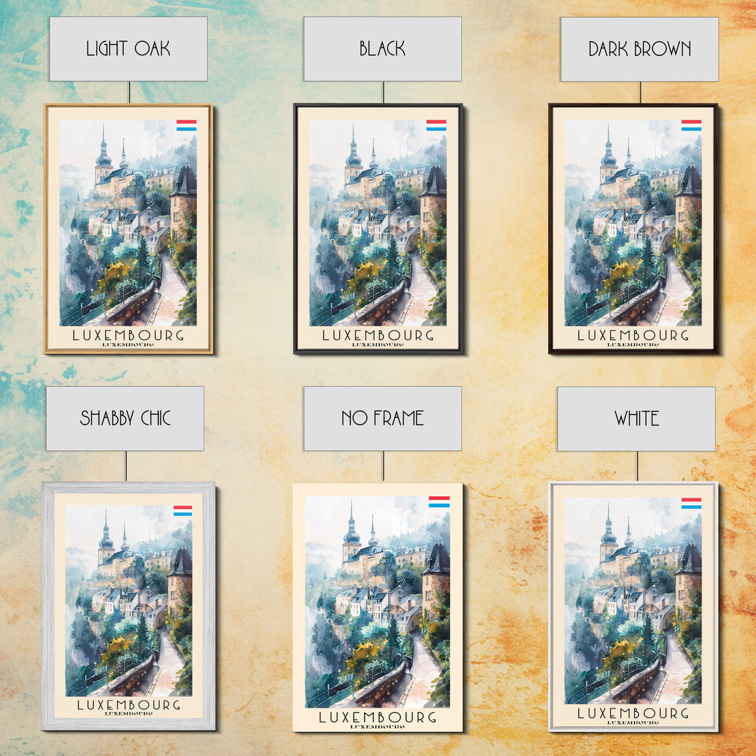 Luxembourg Luxembourg Travel Poster Framed Canvas Print, Historic Architecture, Watercolor Art, Home Wall Decor, Travel Print, Artistic Piece