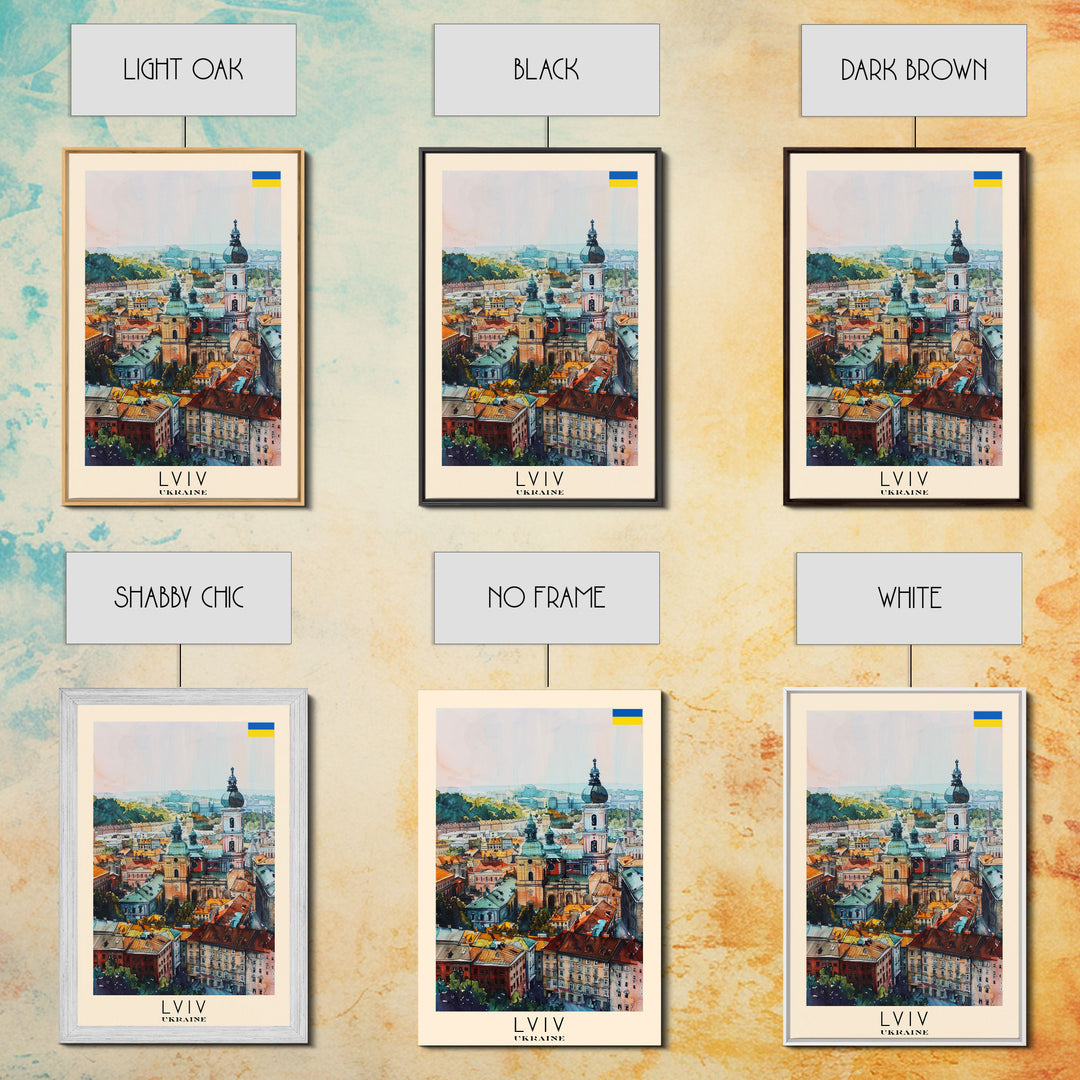 Lviv Ukraine Travel Poster Framed Canvas Print, Colorful Cityscape, Urban Wall Art, Home Decoration, Travel Print, Original Painting