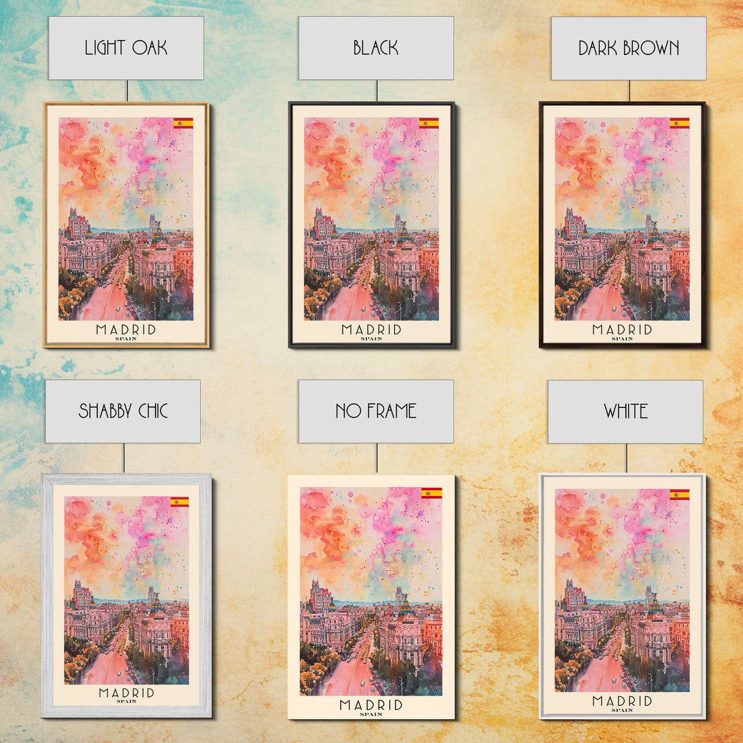 Madrid Spain Travel Poster Framed Canvas Print, Iconic Cityscape, Urban Art, Wall Decor, Home Decoration, Travel Print, Original Artwork