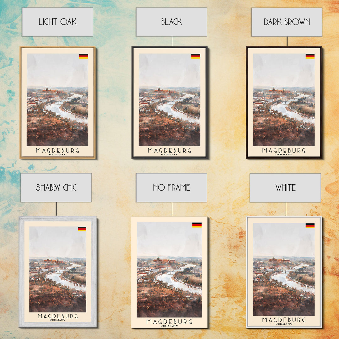 Magdeburg Germany Travel Poster Framed Canvas Print, Historic Landmarks, Watercolor Art, Wall Decor, Home Interior, Travel Print, Artistic Gift