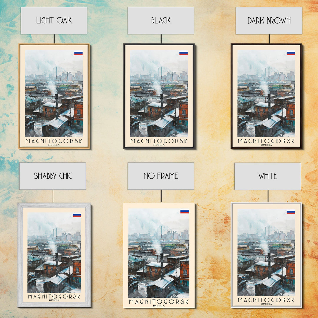 Magnitogorsk Russia Travel Poster Framed Canvas Print, Industrial Cityscape, Watercolor Painting, Wall Art, Home Decor, Travel Print, Original Piece