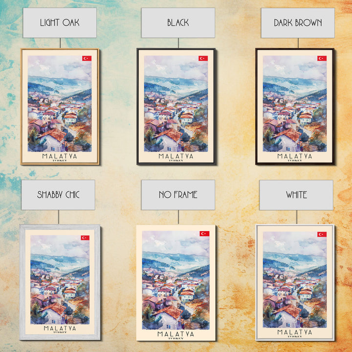 Malatya Turkey Travel Poster Framed Canvas Print, Historic Landscape, Watercolor Art, Wall Art, Home Decoration, Travel Print, Artistic Gift