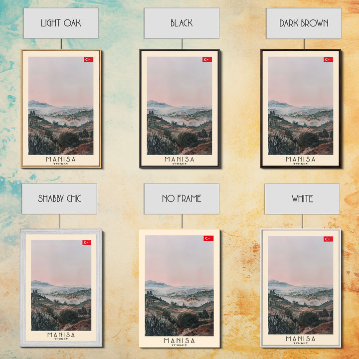 Manisa Turkey Travel Poster Framed Canvas Print, Scenic Landscape, Watercolor Art, Wall Decoration, Home Design, Travel Print, Unique Art