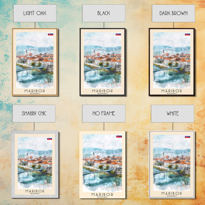 Maribor Slovenia Travel Poster Framed Canvas Print, Urban Landscape, Watercolor Art, Wall Hanging, Home Decor, Travel Print, Original Art