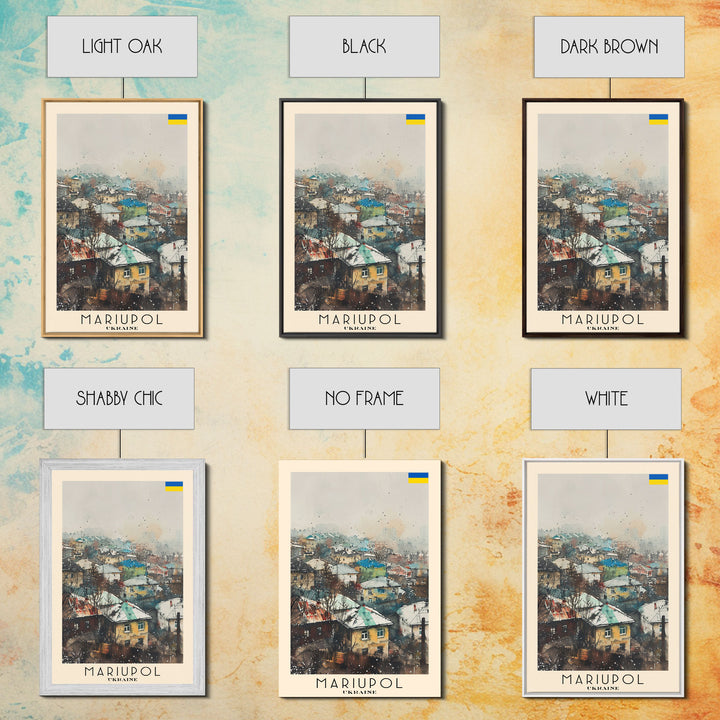Mariupol Ukraine Travel Poster Framed Canvas Print, Scenic Cityscape, Watercolor Painting, Wall Decor, Interior Design, Travel Print, Unique Artwork