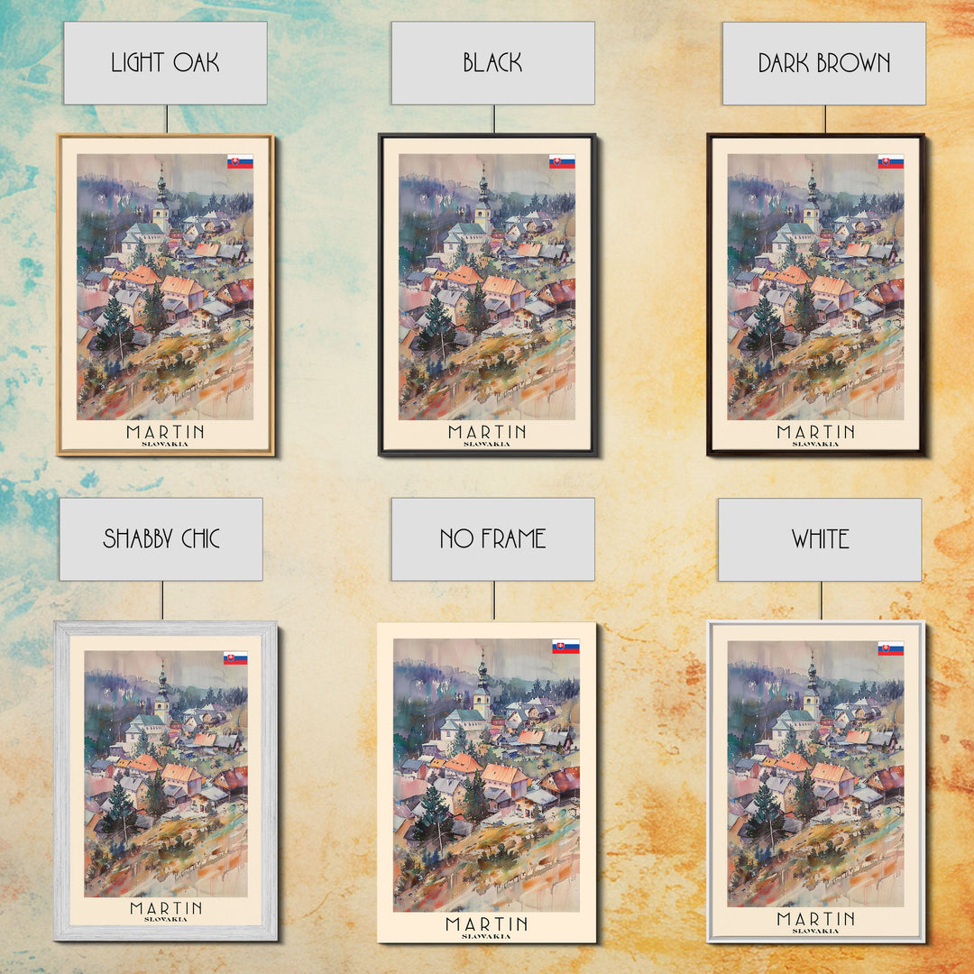 Martin Slovakia Travel Poster Framed Canvas Print, Scenic Mountain Landscape, Watercolor Art, Wall Decor, Home Interior, Travel Print, Unique Artwork