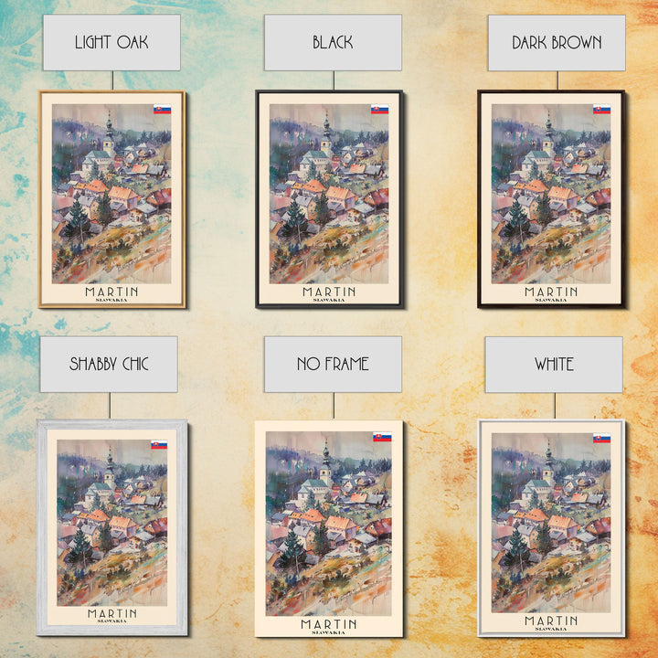 Martin Slovakia Travel Poster Framed Canvas Print, Scenic Mountain Landscape, Watercolor Art, Wall Decor, Home Interior, Travel Print, Unique Artwork