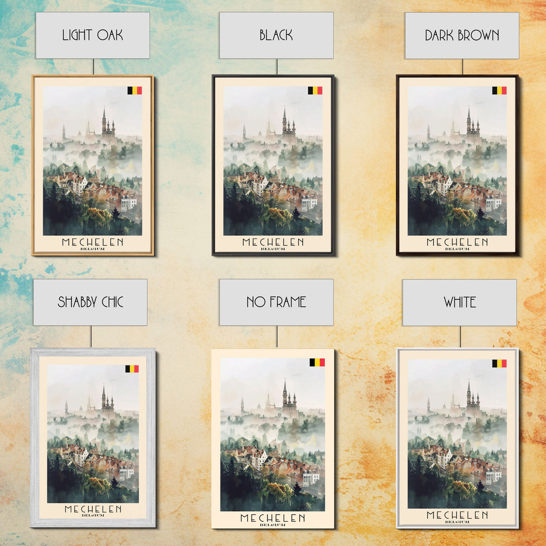 Mechelen Belgium Travel Poster Framed Canvas Print, Historic Architecture, Watercolor Painting, Wall Hanging, Home Decor, Travel Print, Artistic Piece