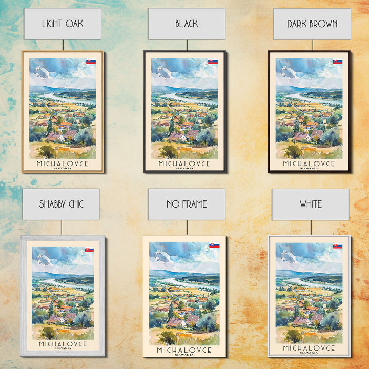 Michalovce Slovakia Travel Poster Framed Canvas Print, Scenic Landscape, Watercolor Painting, Wall Art, Home Decor, Travel Print, Original Piece