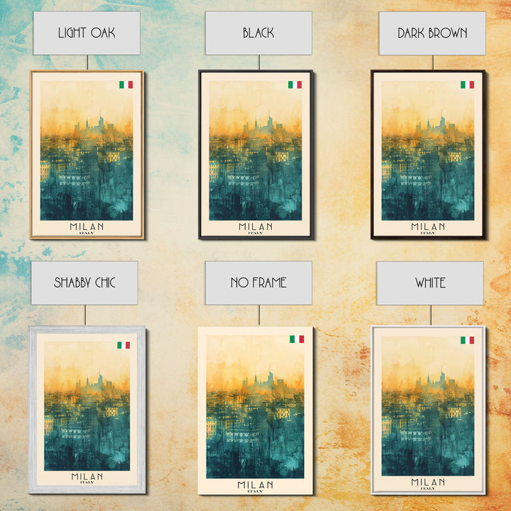 Milan Italy Travel Poster Framed Canvas Print, Iconic Landmarks, Urban Art, Wall Hanging, Home Decor, Travel Print, Artistic Gift