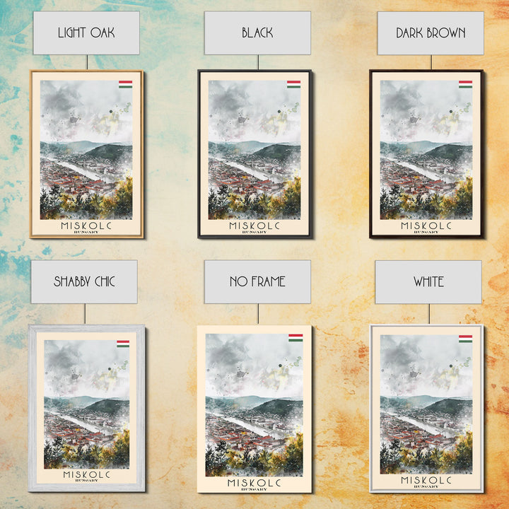 Miskolc Hungary Travel Poster Framed Canvas Print, Historic Cityscape, Watercolor Painting, Wall Decor, Home Decoration, Travel Print, Original Art