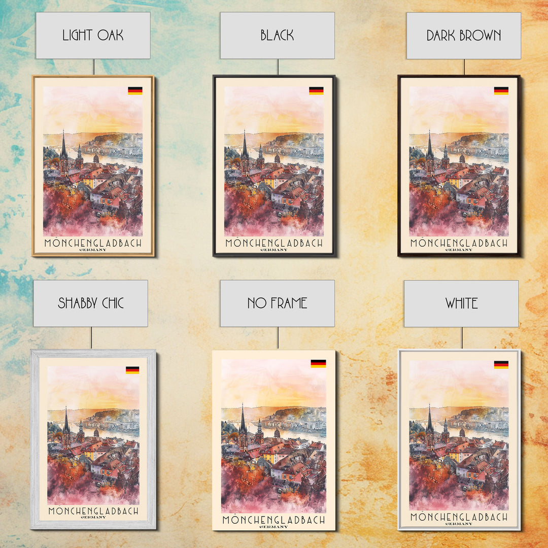 Mönchengladbach Germany Travel Poster Framed Canvas Print, Modern Cityscape, Watercolor Art, Wall Decoration, Interior Decor, Travel Print, Unique Artwork