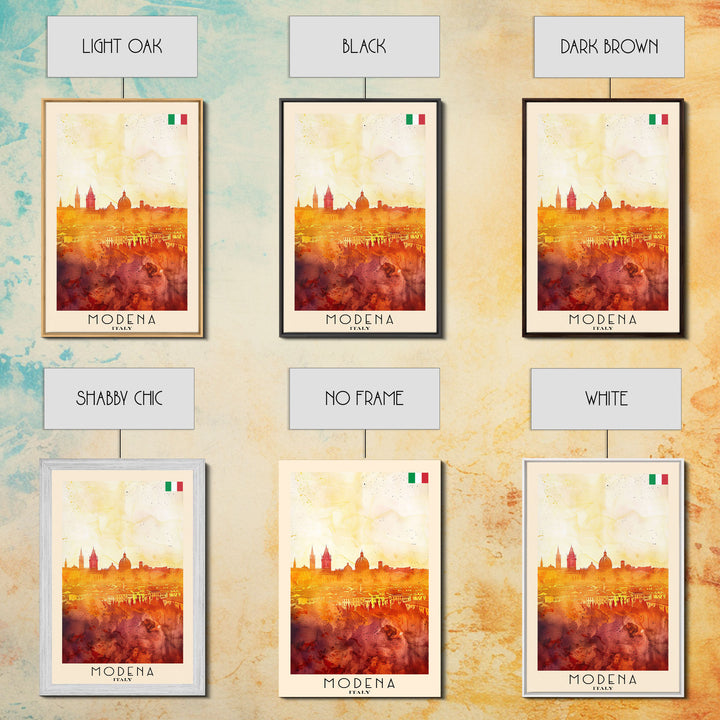 Modena Italy Travel Poster Framed Canvas Print, Historic Cityscape, Watercolor Art, Wall Hanging, Home Decor, Travel Print, Artistic Piece