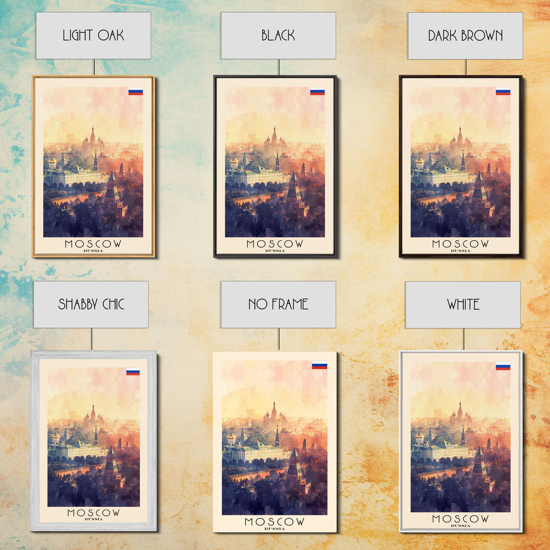 Moscow Russia Travel Poster Framed Canvas Print, Historic Landmarks, Watercolor Painting, Wall Art, Home Decor, Travel Print, Artistic Gift