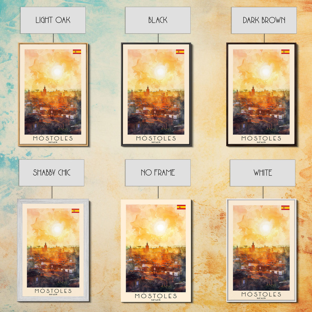 Móstoles Spain Travel Poster Framed Canvas Print, Urban Landscape, Watercolor Art, Wall Decor, Interior Decor, Travel Print, Unique Artwork