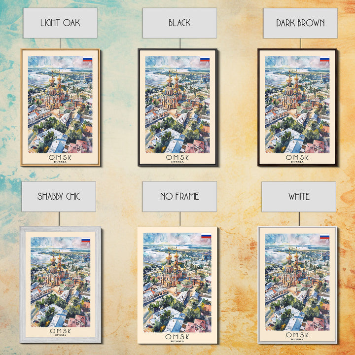 Omsk Russia Travel Poster Framed Canvas Print, Watercolor Painting, Urban Wall Art, Home Decor, Russian Cityscape, Modern Art