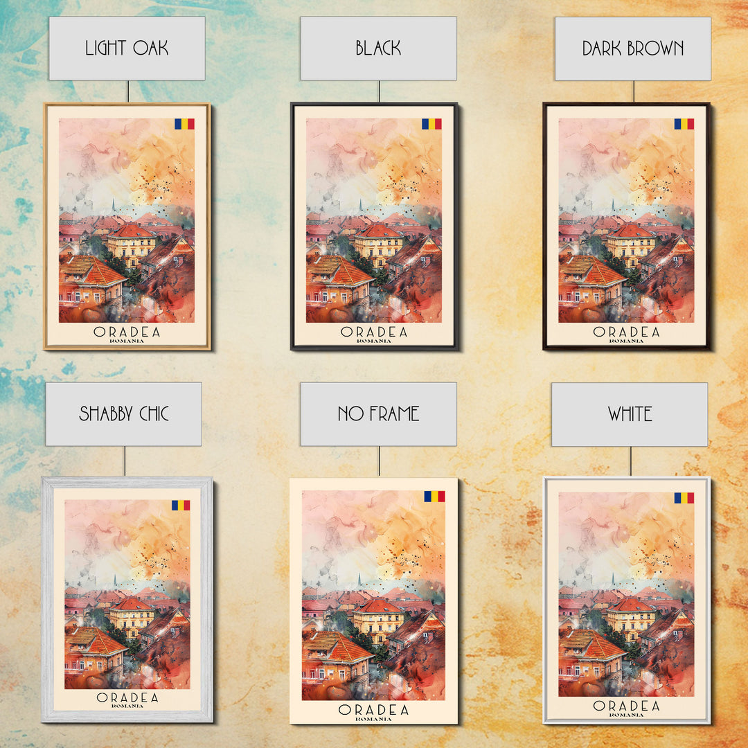 Oradea Romania Travel Poster Framed Canvas Print, Watercolor Painting, Scenic Wall Art, Home Decor, Romanian Architecture, Artistic Decor