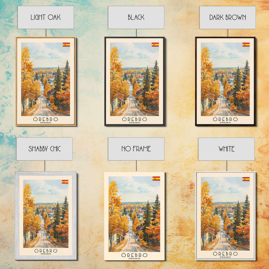 Orebro Sweden Travel Poster Framed Canvas Print, Watercolor Painting, Scenic Wall Art, Home Decor, Swedish Landscape, Minimalist Art