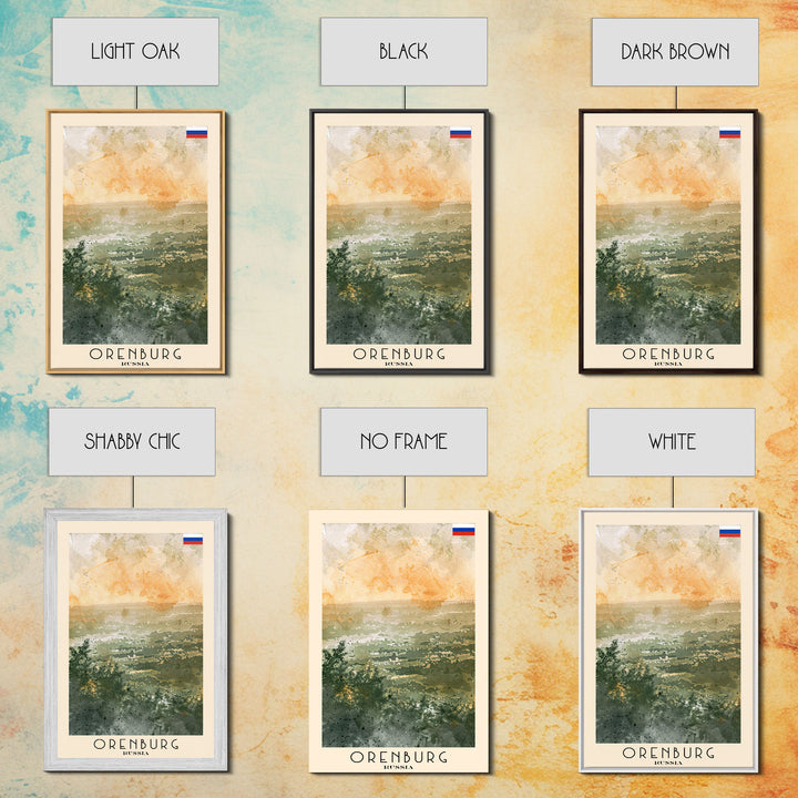 Orenburg Russia Travel Poster Framed Canvas Print, Watercolor Painting, Urban Wall Art, Home Decor, Russian Architecture, Contemporary Art