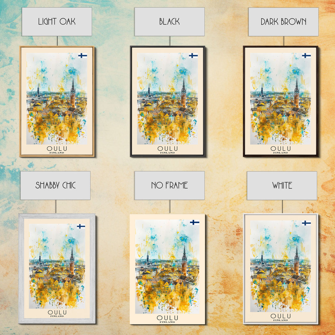 Oulu Finland Travel Poster Framed Canvas Print, Watercolor Painting, Scenic Wall Art, Home Decor, Finnish Landscape, Artistic Decor