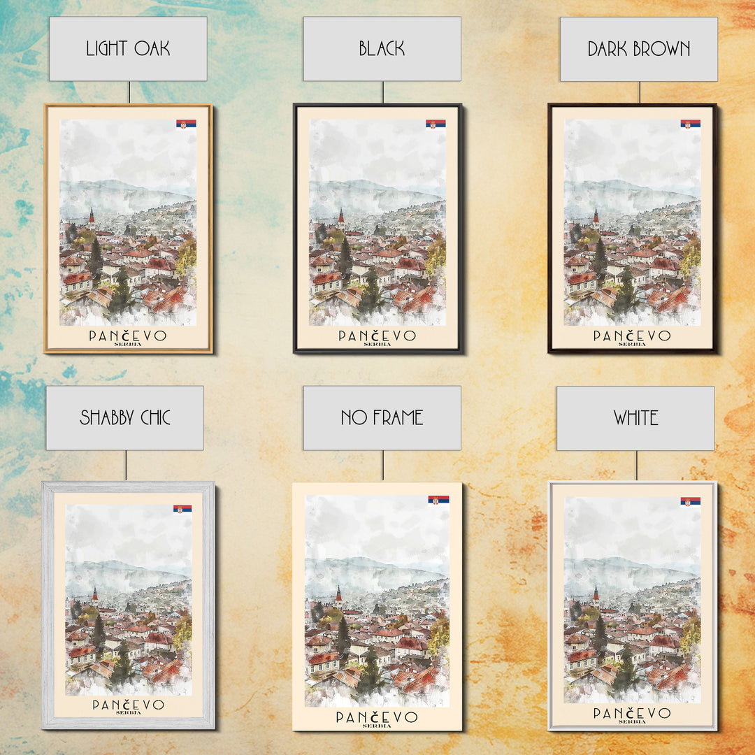 Panevo Serbia Travel Poster Framed Canvas Print, Watercolor Painting, Scenic Wall Art, Home Decor, Serbian Landscape, Modern Decor