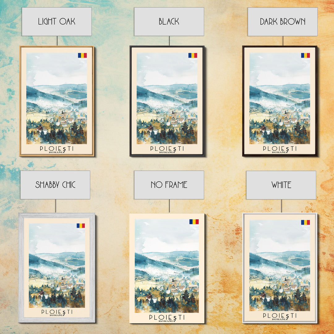 Ploiesti Romania Travel Poster Framed Canvas Print, Watercolor Painting, Scenic Wall Art, Home Decor, Romanian Landscape, Artistic Decor