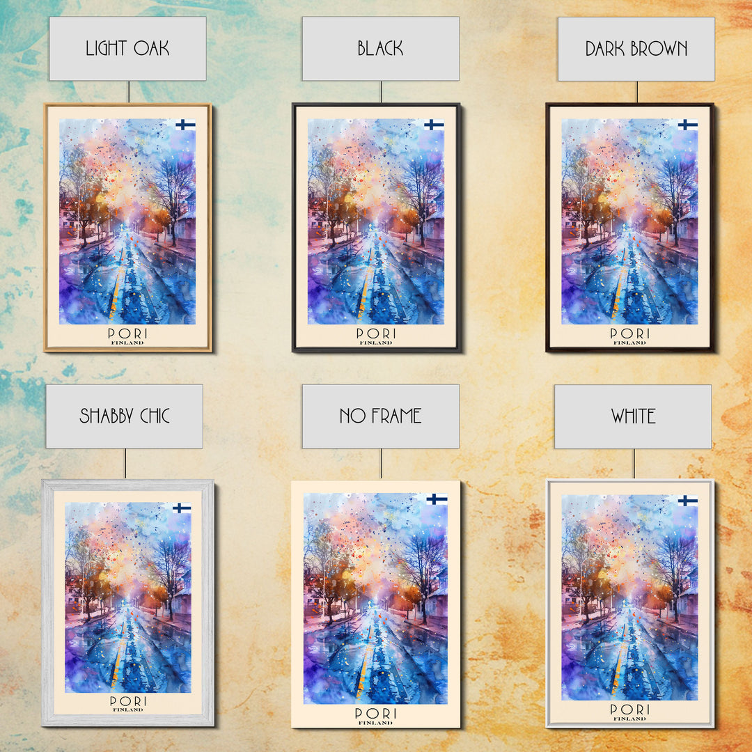 Pori Finland Travel Poster Framed Canvas Print, Watercolor Painting, Scenic Wall Art, Home Decor, Finnish Seaside, Minimalist Art