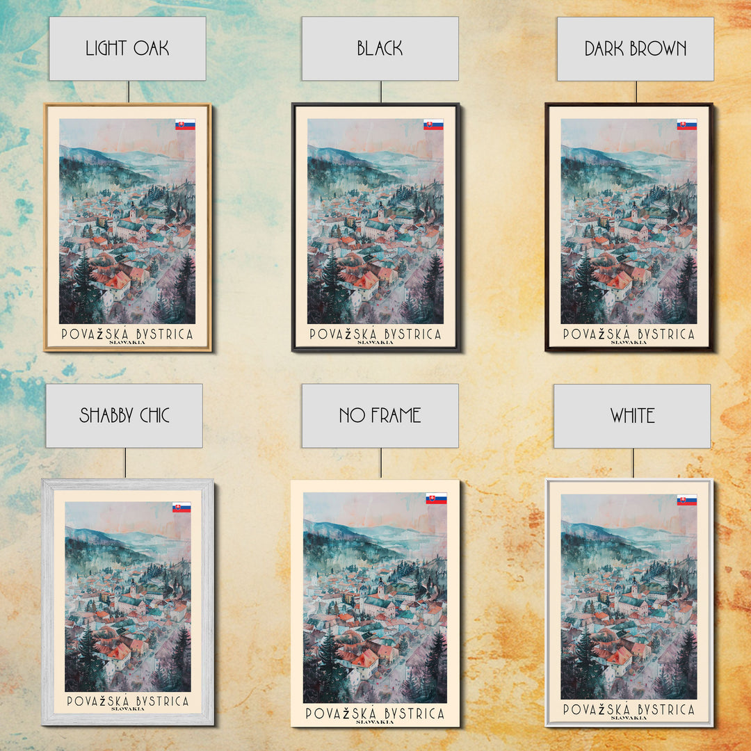 Povazska Bystrica Slovakia Travel Poster Framed Canvas Print, Watercolor Painting, Scenic Wall Art, Home Decor, Slovakian Landscape, Modern Decor