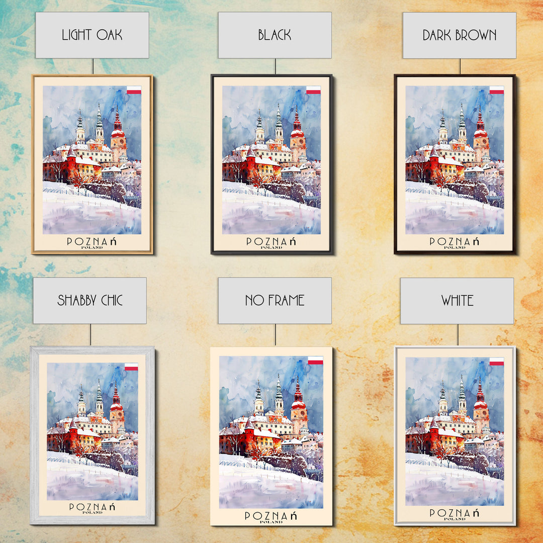 Poznan Poland Travel Poster Framed Canvas Print, Watercolor Painting, Scenic Wall Art, Home Decor, Polish Cityscape, Modern Art