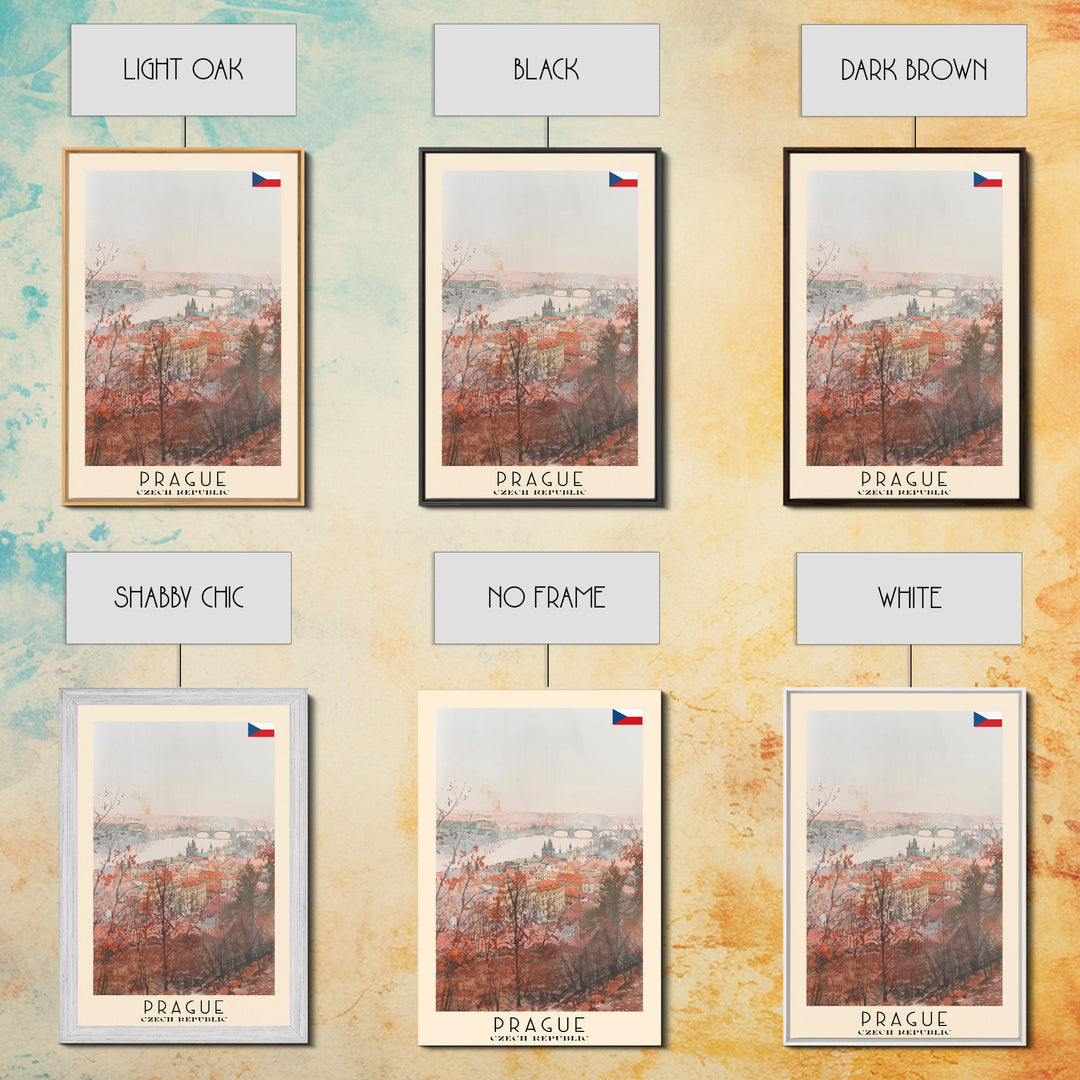 Prague Czech Republic Travel Poster Framed Canvas Print, Watercolor Painting, Historic Wall Art, Home Decor, Czech Architecture, Classic Decor