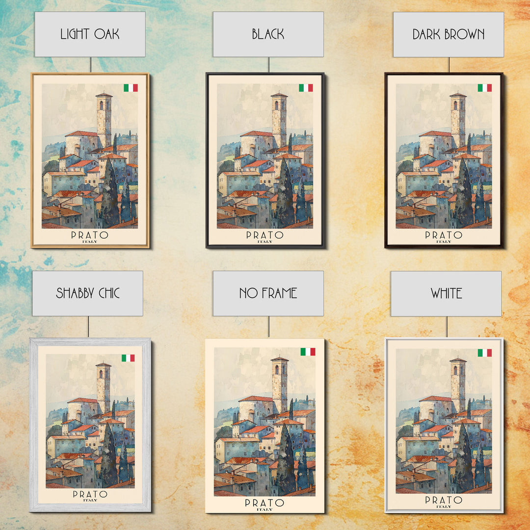 Prato Italy Travel Poster Framed Canvas Print, Watercolor Painting, Scenic Wall Art, Home Decor, Italian Landscape, Vibrant Art