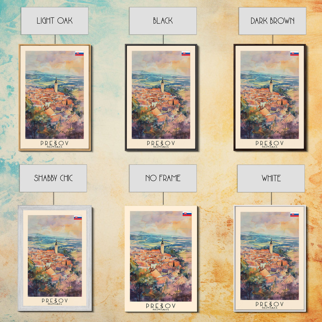 Presov Slovakia Travel Poster Framed Canvas Print, Watercolor Painting, Scenic Wall Art, Home Decor, Slovakian Cityscape, Artistic Decor