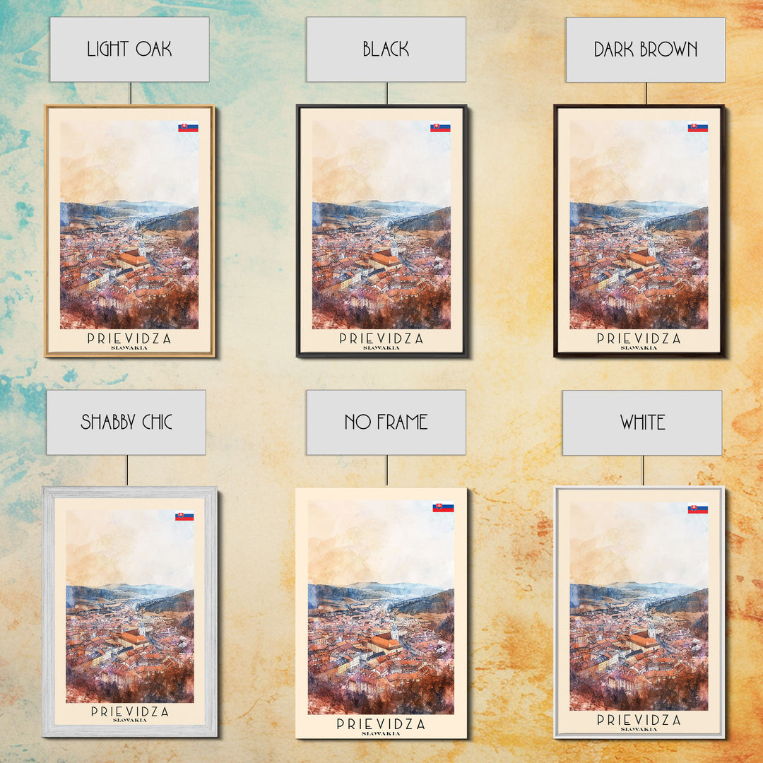 Prievidza Slovakia Travel Poster Framed Canvas Print, Watercolor Painting, Scenic Wall Art, Home Decor, Slovakian Landscape, Modern Art