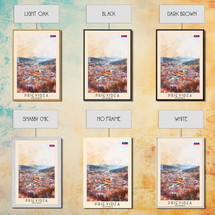 Prievidza Slovakia Travel Poster Framed Canvas Print, Watercolor Painting, Scenic Wall Art, Home Decor, Slovakian Landscape, Modern Art